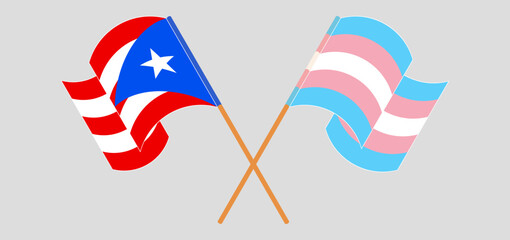 Crossed and waving flags of Puerto Rico and Transgender Pride