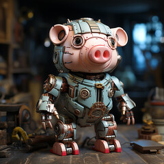3D cartoon robot pig