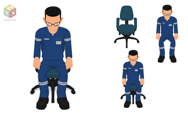 Isometric of isolated worker are sitting on the office chair