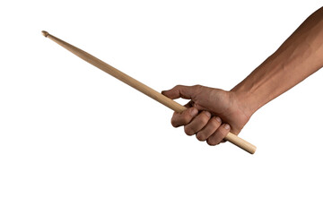 Male hand holding drum stick isolated no background musical theme