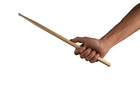 Male hand holding drum stick isolated no background musical theme