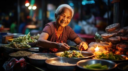 smile of female street vendor in Thailand.