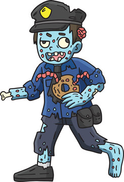 Zombie Police Cartoon Colored Clipart Illustration