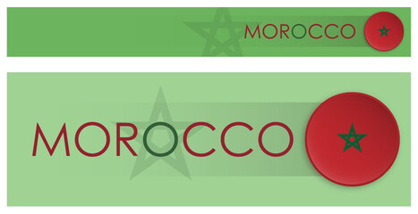 MOROCCO flag horizontal web banner in modern neomorphism style. Webpage MOROCCO country header button for mobile application or internet site. Vector