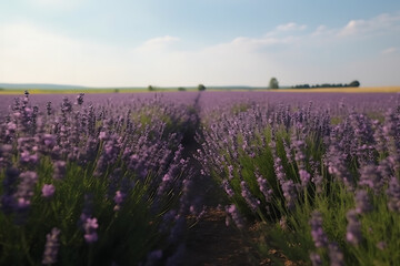 Naklejka premium Large lavender field at sunset