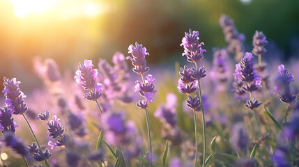 Obraz premium Large lavender field at sunset