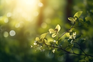 Beautiful blurred spring summer natural background image for product presentations. Defocused tree foliage on bright sunny day