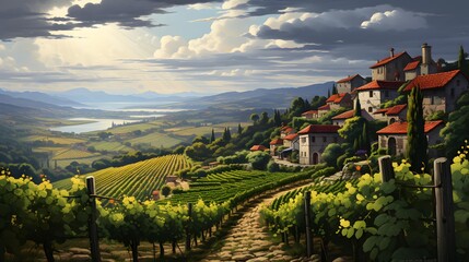 Fototapeta na wymiar panoramic view of vineyards in Tuscany, Italy