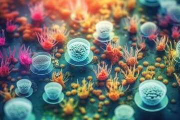 Virus bacteria growth in a petri dish.illustration. AI generative. - obrazy, fototapety, plakaty