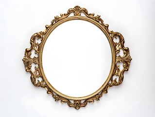 Old vintage retro antique mirror in gold frame rustic style on white backgroud. Generative AI