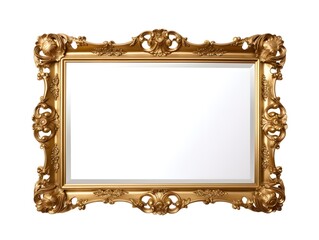 Old vintage retro antique mirror in gold frame rustic style on white backgroud. Generative AI