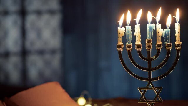 Candlestick for Hanukkah Holiday and copy space