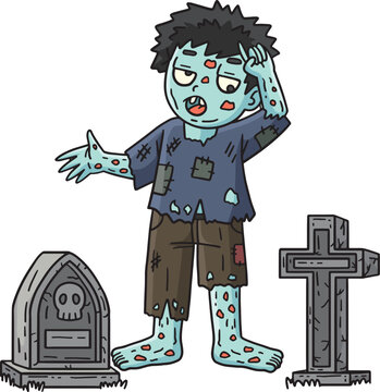 Zombie in a Cemetery Cartoon Colored Clipart 