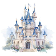 Cute watercolor princess castle Illustration, Generative Ai
