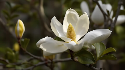 Beautiful blooming magnolia tree flower in the garden