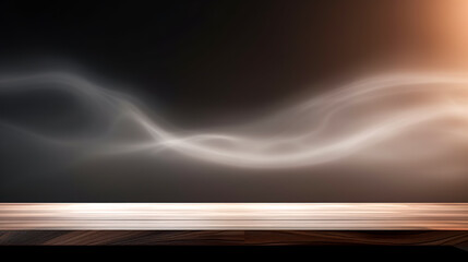 Wooden surface and puffs of smoke on a dark background.