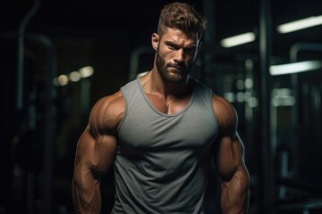 Fototapeta na wymiar Muscular Man In Sportswear At The Gym