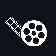 Cinema, movie symbol. White vector pictogram on black background.