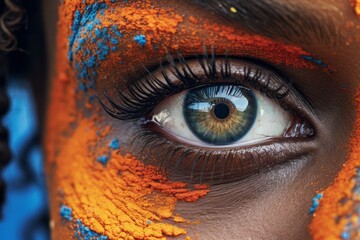 Close-up of the face of dark-skinned woman with bright green eyes, close-up of woman's face, the embodiment of genuine beauty