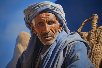 Obraz premium Portrait Of Berber Man Dressed In Blue In The Desert