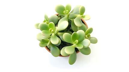 Jade plant isolated on white background. Top view