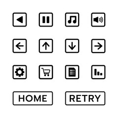 black and white border icons set for games, website and all kind of purpose