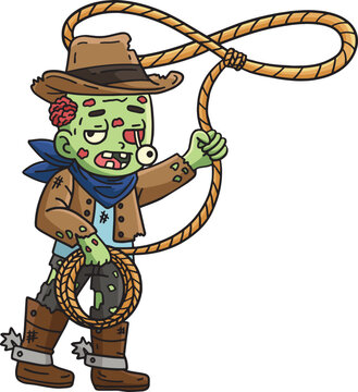 Zombie in a Cowboy Outfit Cartoon Colored Clipart