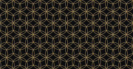 Seamless gold and black oriental pattern. Islamic background. Arabic linear texture. Vector illustration.