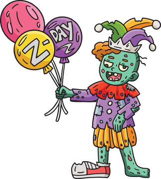 Zombie Clown with Balloons Cartoon Colored Clipart