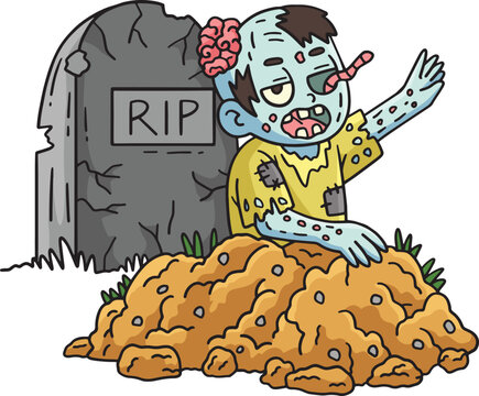 Zombie Rising the Grave Cartoon Colored Clipart