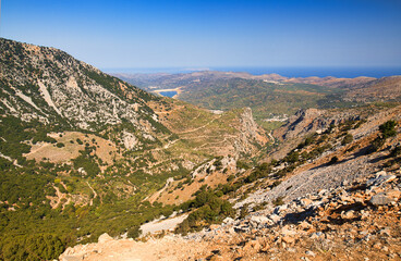 Landscape image showing the north coast of Crete and the Aposelemis Reservoir, Crete, Europe. 