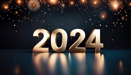 New Year 2024, golden numbers on dark background, space for text, Generative AI. - obrazy, fototapety, plakaty