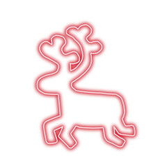 Neon light christmas reindeer line drawing, transparent background