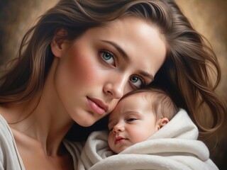 Fototapeta na wymiar happy days mother with child, close up, maternal love and tenderness