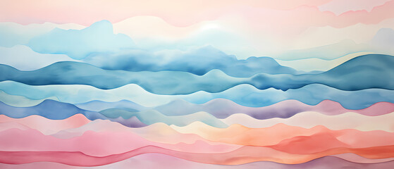 pattern of horizons in different pastel tones, representing tranquility and serenity, minimalist, hypermaximalist watercolor