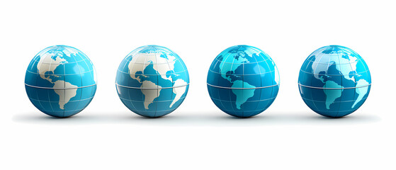 Earth globes in a row isolated on white background