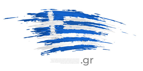Greece flag. Brush strokes, grunge. Stripes colors of the greek flag on a white background. Vector design national poster, template, place for text. State patriotic banner of greece, flyer - obrazy, fototapety, plakaty