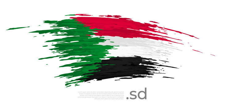 Sudan flag. Brush strokes, grunge. Stripes colors of the sudanese flag on a white background. Vector design national poster, template, place for text. State patriotic banner of sudan, flyer