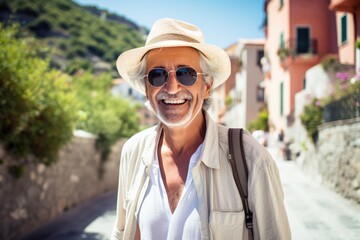 Senior Man Enjoying Summer Road Trip In Italy