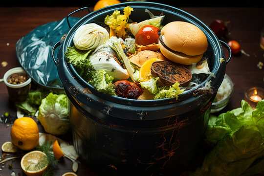 Trash cans contain unused food. Food waste