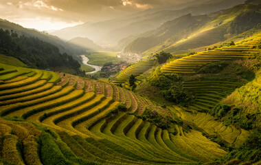 Rice terraces, sunset at in Mu Cang Chai, Yen Bai, Vietnam no 2