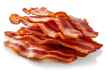 Foto op Plexiglas Generative AI : Cooked bacon slices isolated on transparent or white background © The Little Hut