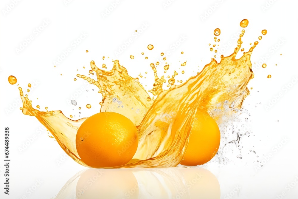 Aufkleber generative ai : orange juice splashing isolated on white background