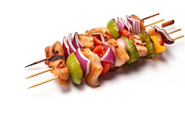 Generative AI : Kebab skewer with vegetables isolated on transparent or white background.