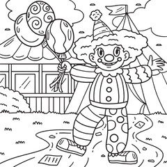 Circus Clown Holding Balloon Coloring Page 