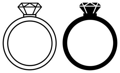 Gem ring outline and silhouette icon. Gemstone ring  illustration. Marriage symbol.