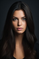 Woman with long hair and black shirt is looking at the camera.