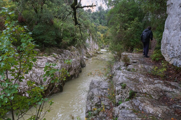 Fototapeta premium Vista del interior de la hoz de Arbayun, reserva natural, desde el mirador, sierra de Leyre, Navarra, España.