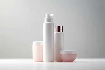 Generative AI : mockup of beauty fashion cosmetic makeup bottle lotion product with skincare healthcare concept on white background - Powered by Adobe