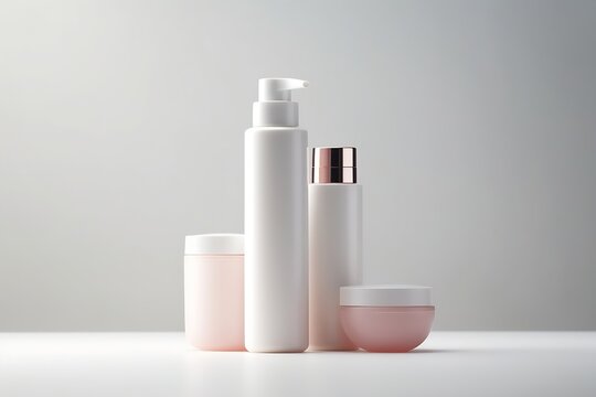 Generative AI : mockup of beauty fashion cosmetic makeup bottle lotion product with skincare healthcare concept on white background